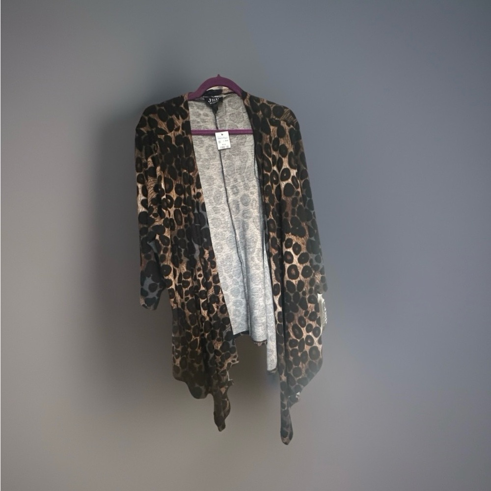 Leopard Print Cardigan Open Front High Low Hem 3/4 Sleeve Sz 3X NWT